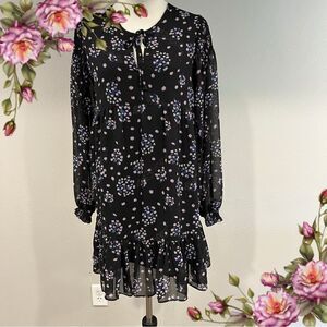 Urban Outfitters long‎ sleeve Floral Black Dress size PS